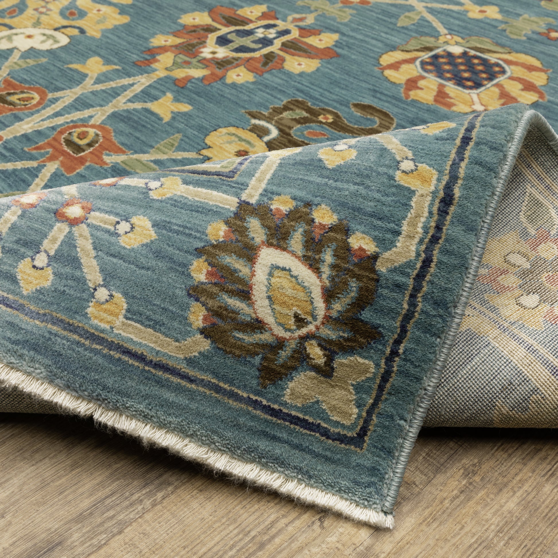 Francesca Floral Blue/ Multi Oriental Cut Pile Rug