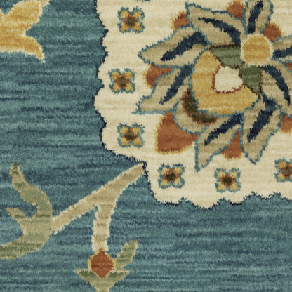 Francesca Floral Blue/ Multi Oriental Cut Pile Rug