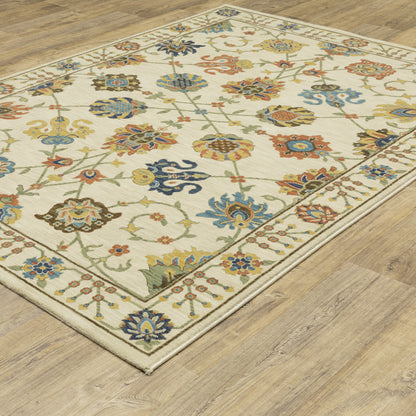 Francesca Floral Ivory/ Multi Oriental Cut Pile Rug