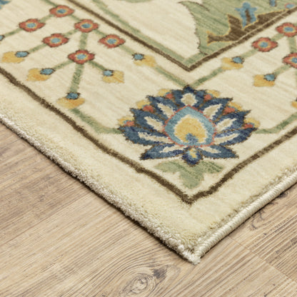 Francesca Floral Ivory/ Multi Oriental Cut Pile Rug