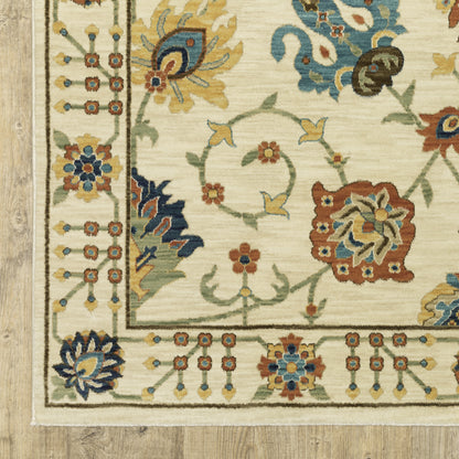 Francesca Floral Ivory/ Multi Oriental Cut Pile Rug