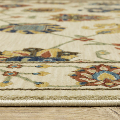 Francesca Floral Ivory/ Multi Oriental Cut Pile Rug