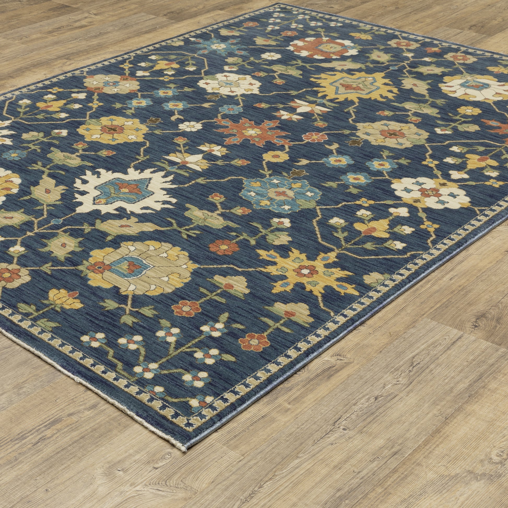 Francesca Floral Blue/ Multi Oriental Cut Pile Rug
