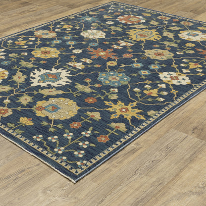 Francesca Floral Blue/ Multi Oriental Cut Pile Rug