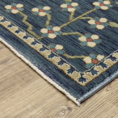 Francesca Floral Blue/ Multi Oriental Cut Pile Rug