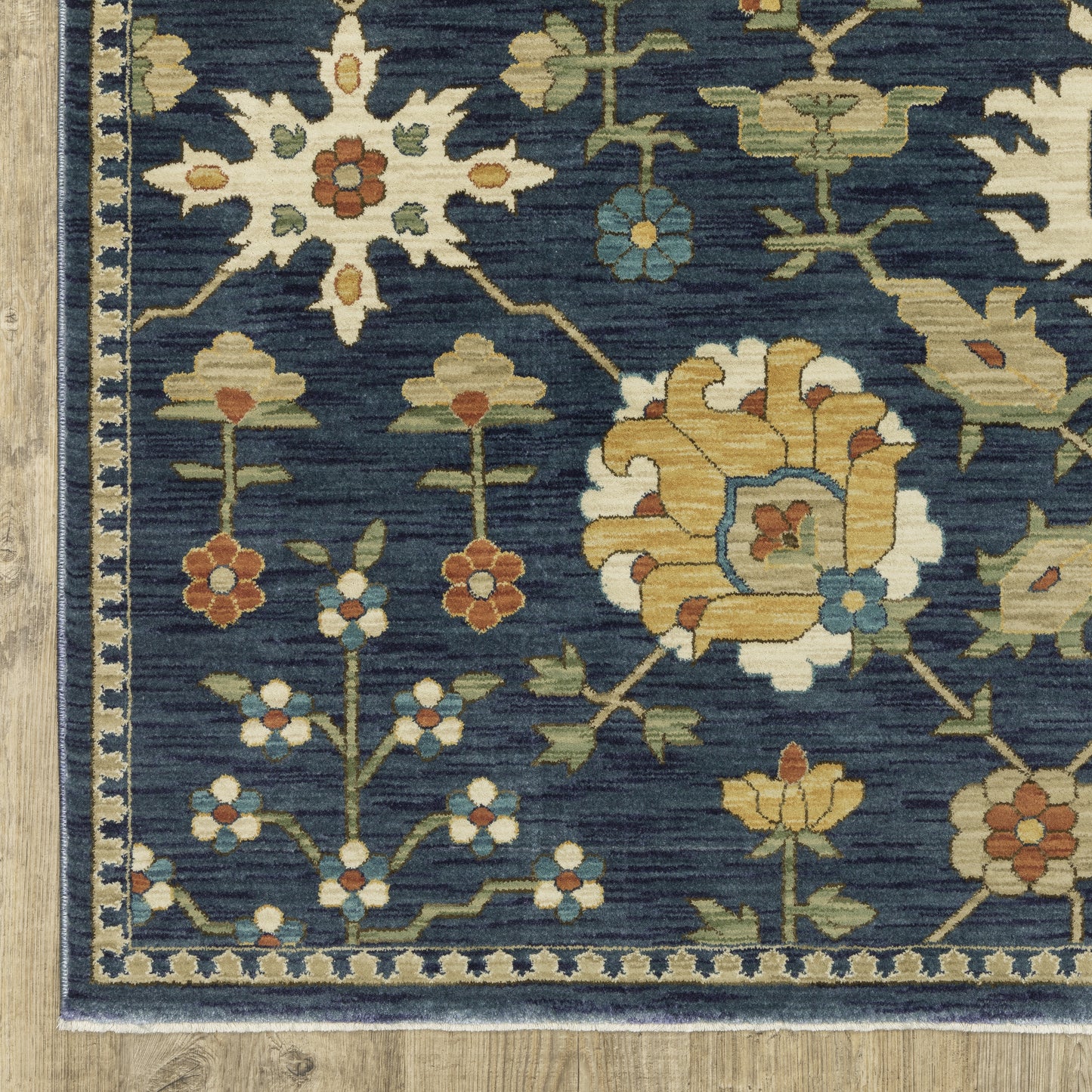 Francesca Floral Blue/ Multi Oriental Cut Pile Rug