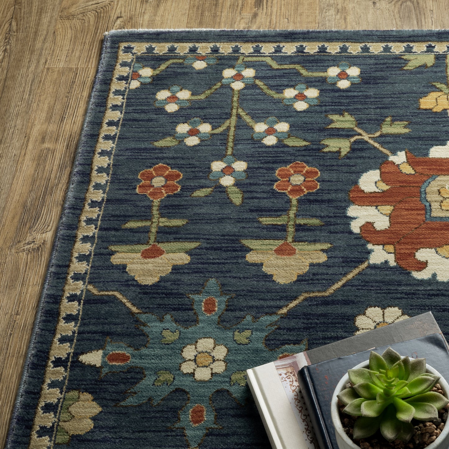 Francesca Floral Blue/ Multi Oriental Cut Pile Rug