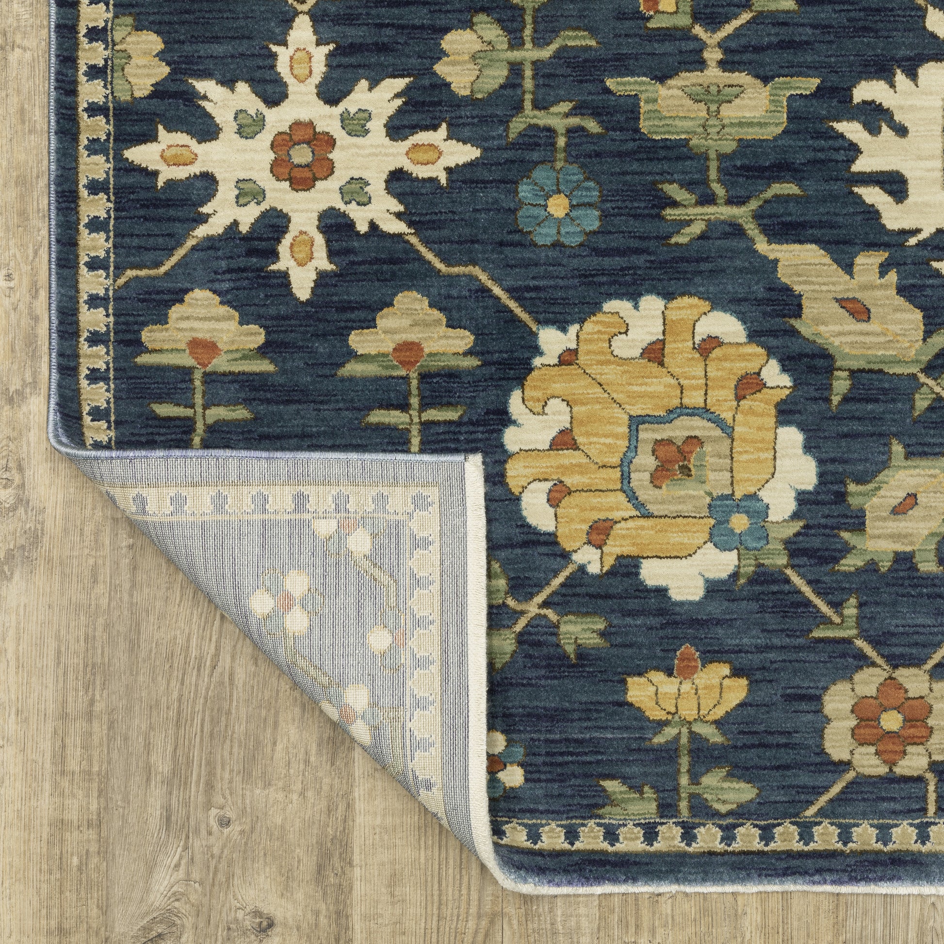 Francesca Floral Blue/ Multi Oriental Cut Pile Rug