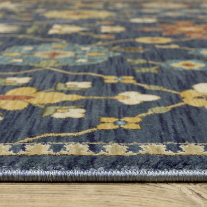 Francesca Floral Blue/ Multi Oriental Cut Pile Rug