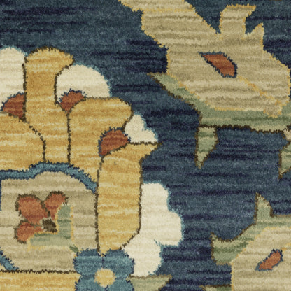 Francesca Floral Blue/ Multi Oriental Cut Pile Rug