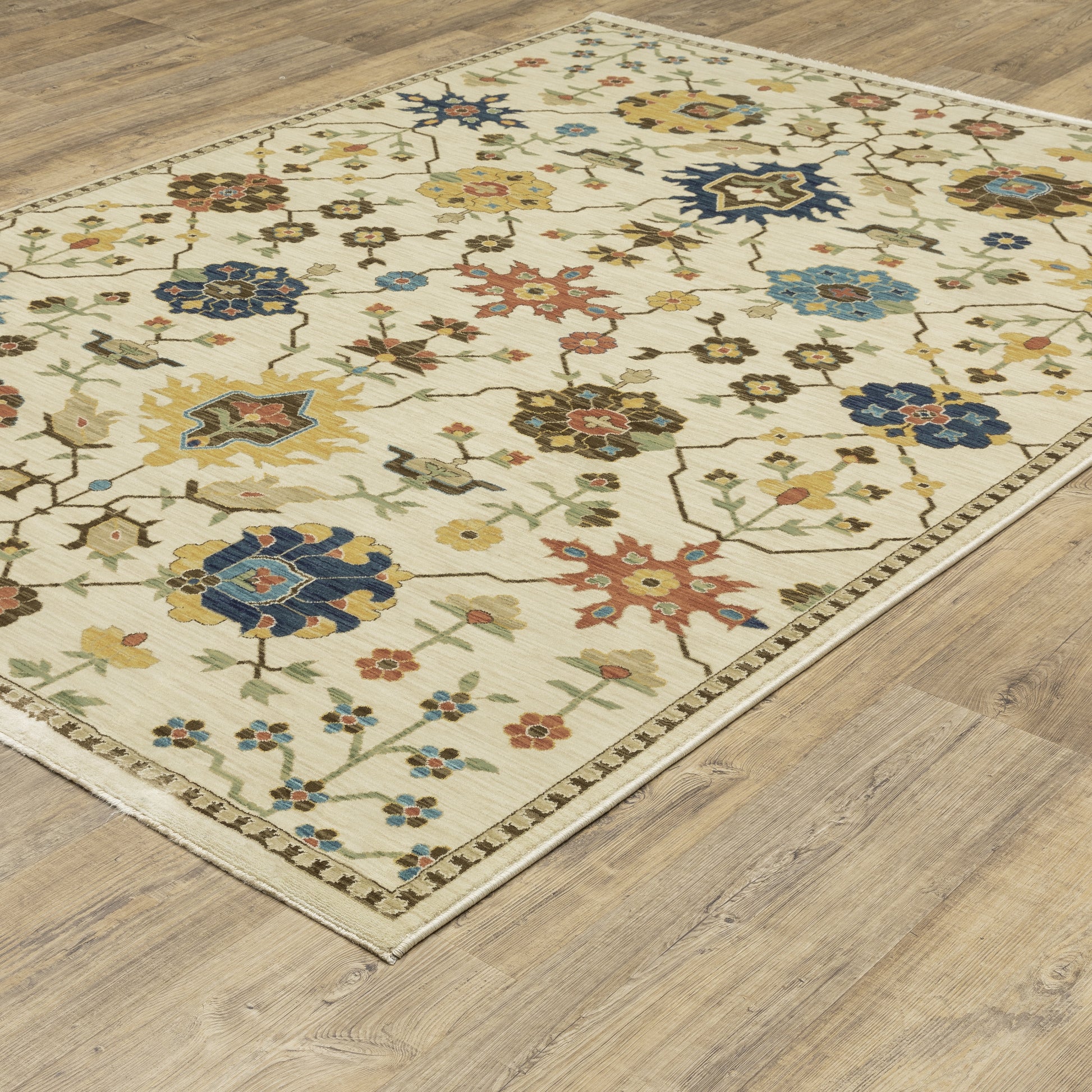 Francesca Floral Ivory/ Multi Oriental Cut Pile Rug