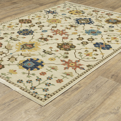 Francesca Floral Ivory/ Multi Oriental Cut Pile Rug