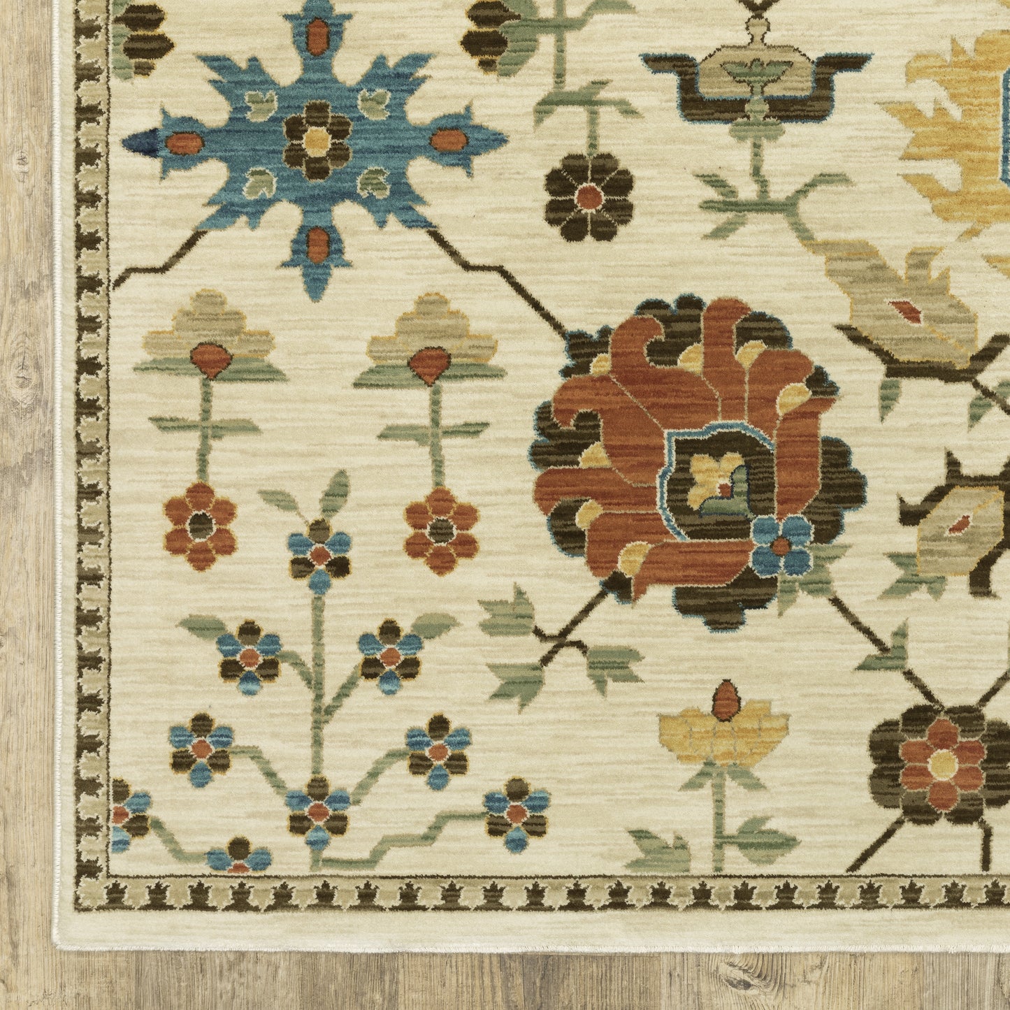 Francesca Floral Ivory/ Multi Oriental Cut Pile Rug
