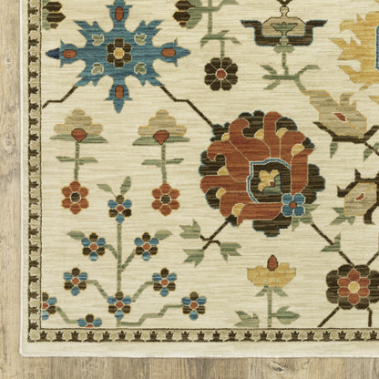 Francesca Floral Ivory/ Multi Oriental Cut Pile Rug