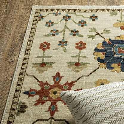 Francesca Floral Ivory/ Multi Oriental Cut Pile Rug