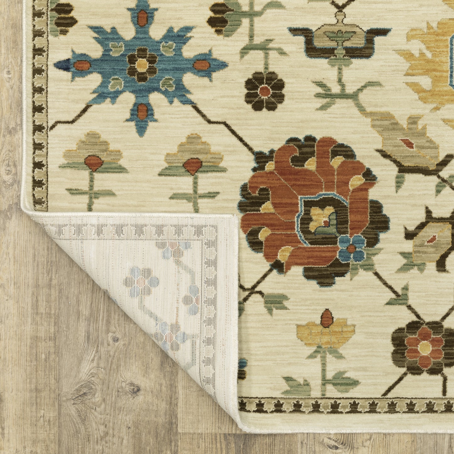 Francesca Floral Ivory/ Multi Oriental Cut Pile Rug