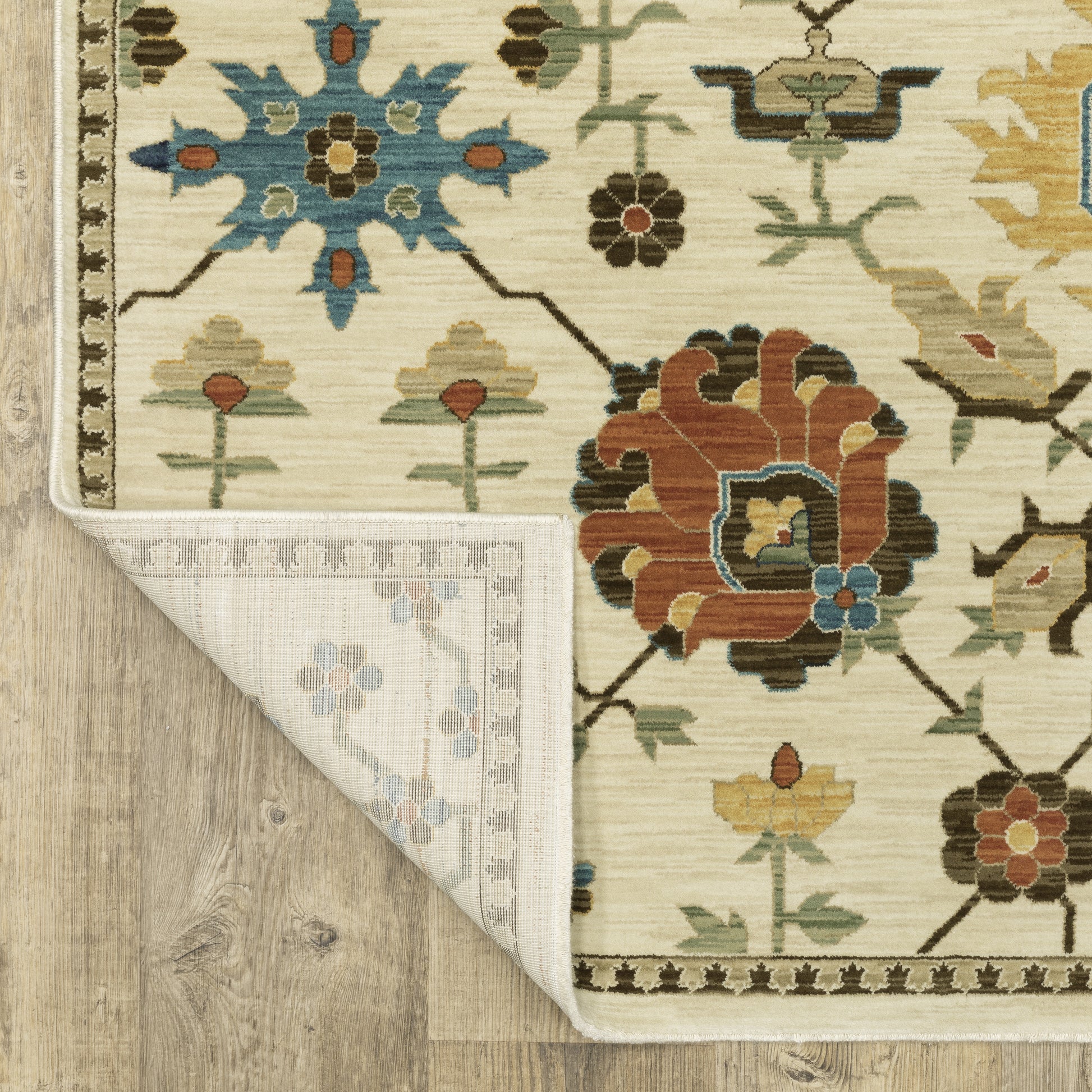 Francesca Floral Ivory/ Multi Oriental Cut Pile Rug
