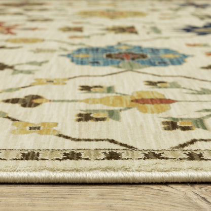 Francesca Floral Ivory/ Multi Oriental Cut Pile Rug