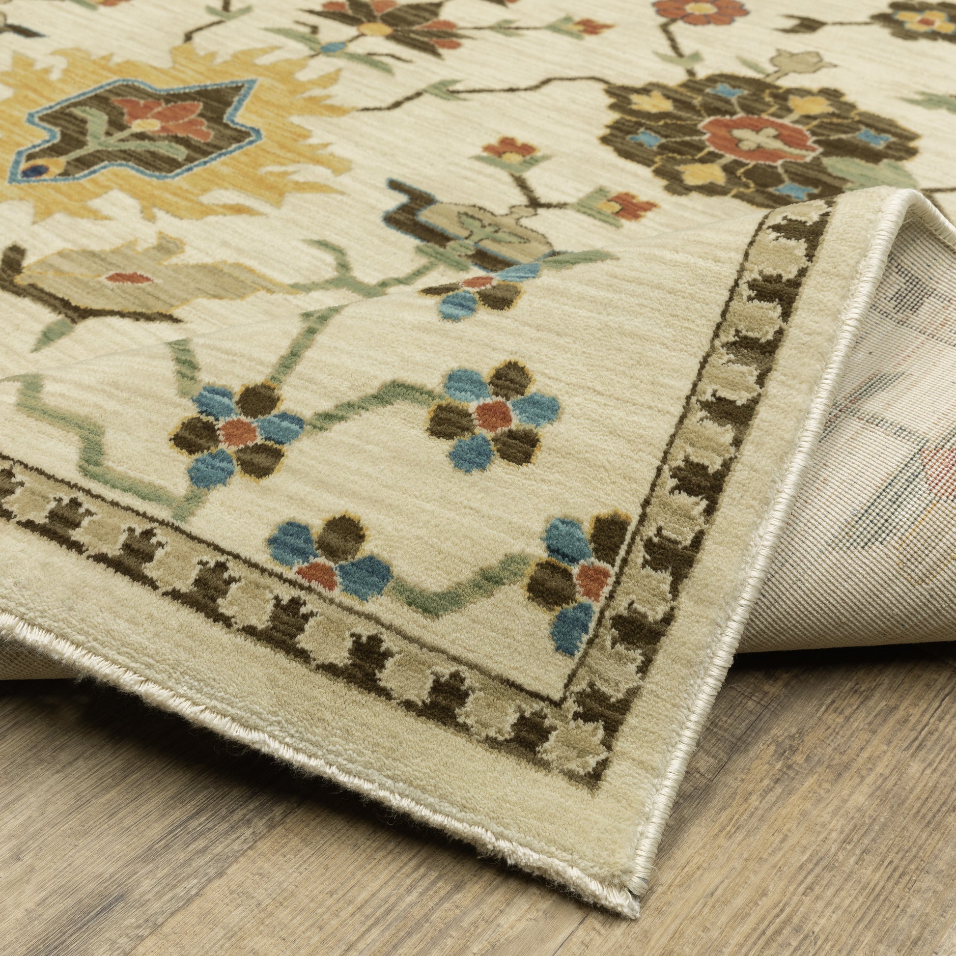 Francesca Floral Ivory/ Multi Oriental Cut Pile Rug