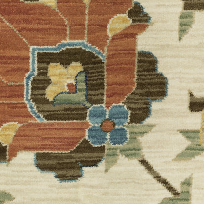 Francesca Floral Ivory/ Multi Oriental Cut Pile Rug