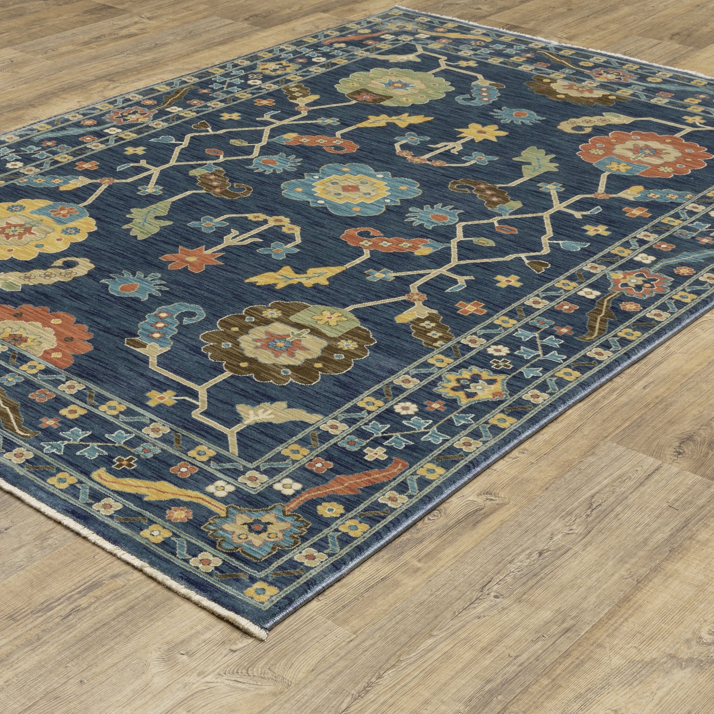Francesca Floral Blue/ Multi Oriental Cut Pile Rug