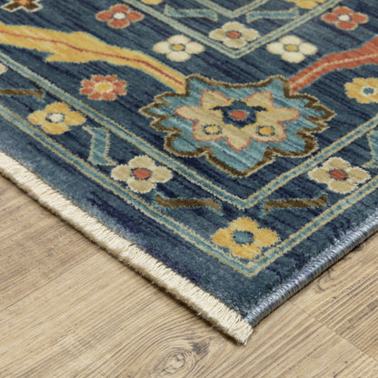 Francesca Floral Blue/ Multi Oriental Cut Pile Rug