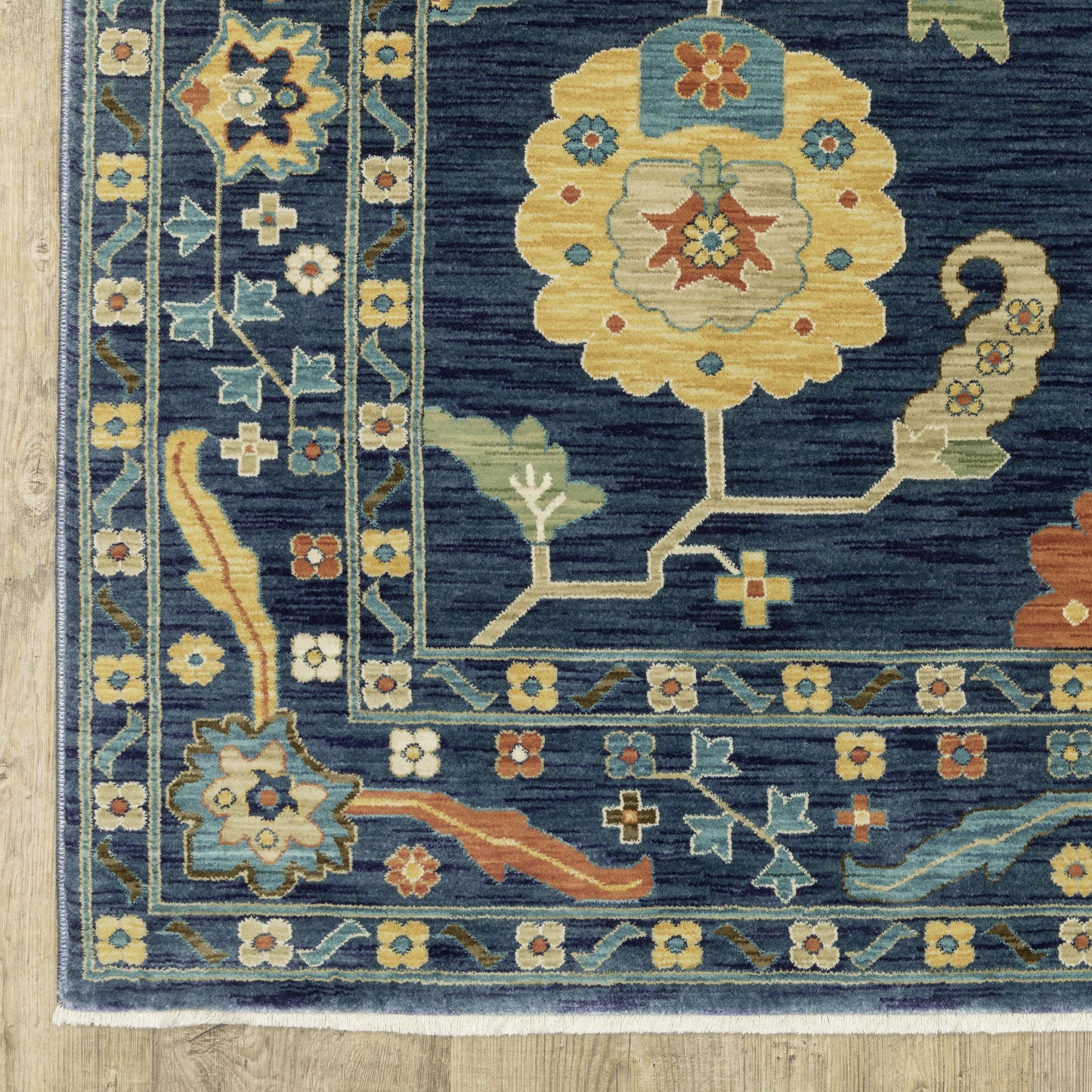 Francesca Floral Blue/ Multi Oriental Cut Pile Rug