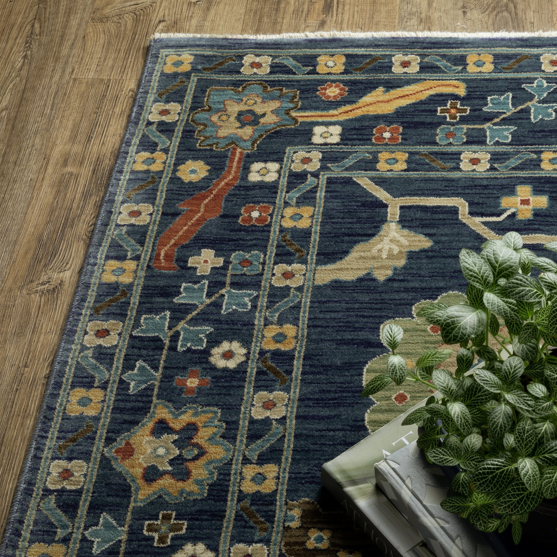 Francesca Floral Blue/ Multi Oriental Cut Pile Rug