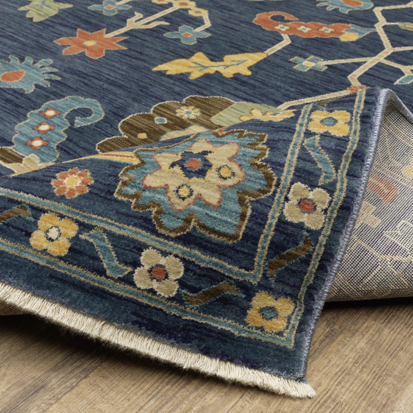Francesca Floral Blue/ Multi Oriental Cut Pile Rug