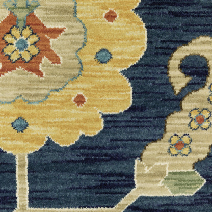 Francesca Floral Blue/ Multi Oriental Cut Pile Rug