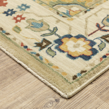 Francesca Floral Beige/ Multi Oriental Cut Pile Rug