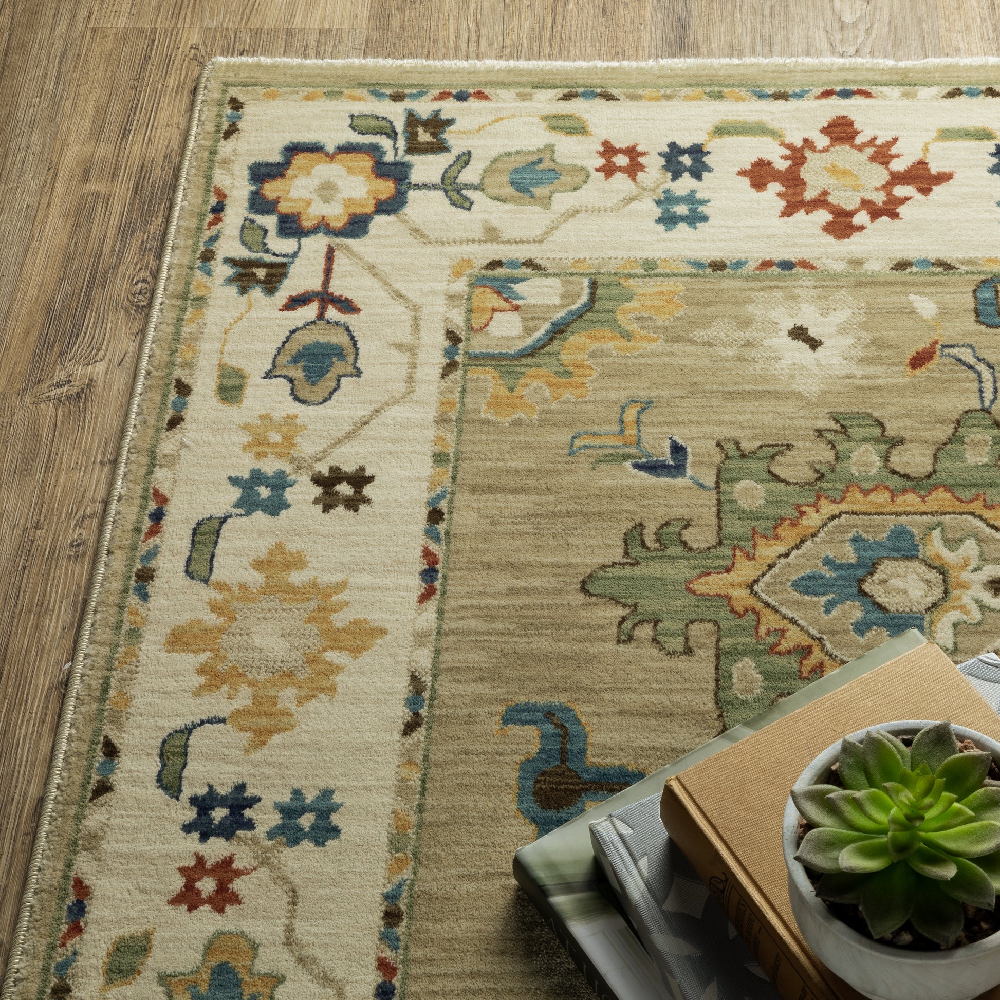 Francesca Floral Beige/ Multi Oriental Cut Pile Rug