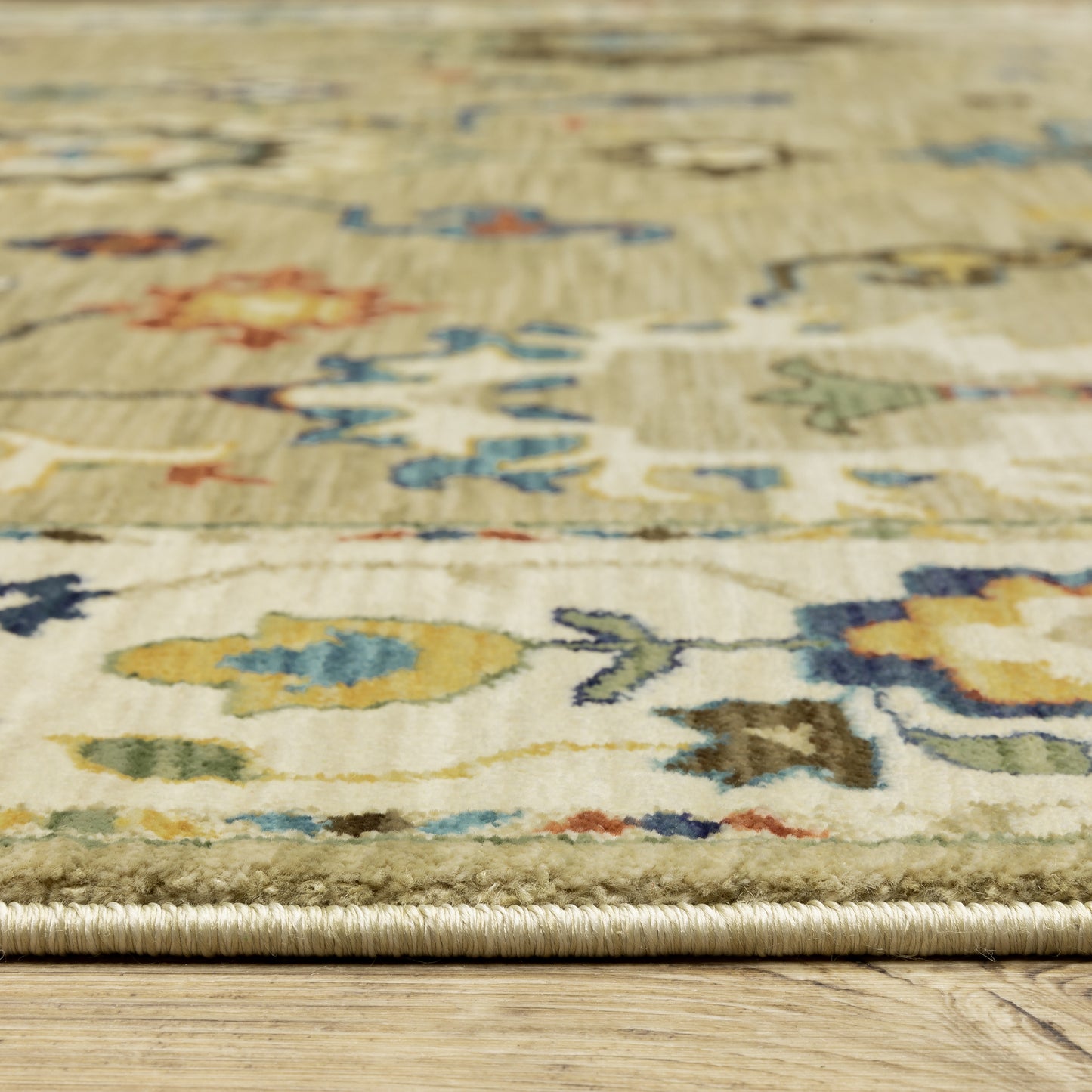 Francesca Floral Beige/ Multi Oriental Cut Pile Rug