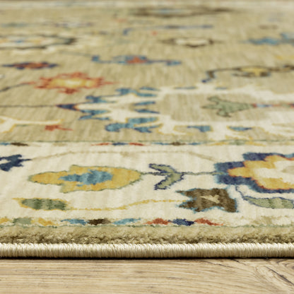 Francesca Floral Beige/ Multi Oriental Cut Pile Rug