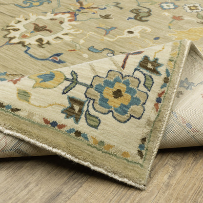Francesca Floral Beige/ Multi Oriental Cut Pile Rug