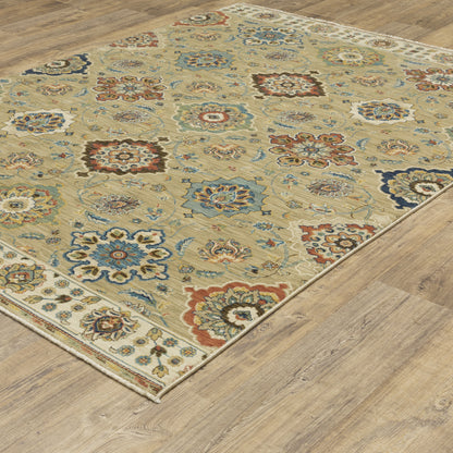 Francesca Floral Beige/ Multi Oriental Cut Pile Rug