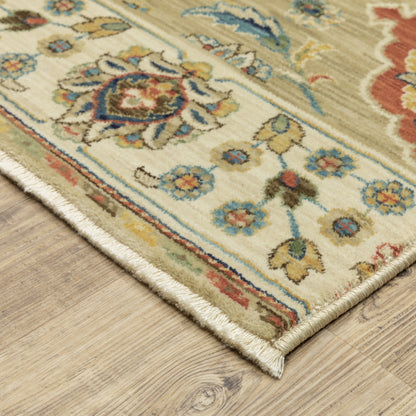 Francesca Floral Beige/ Multi Oriental Cut Pile Rug