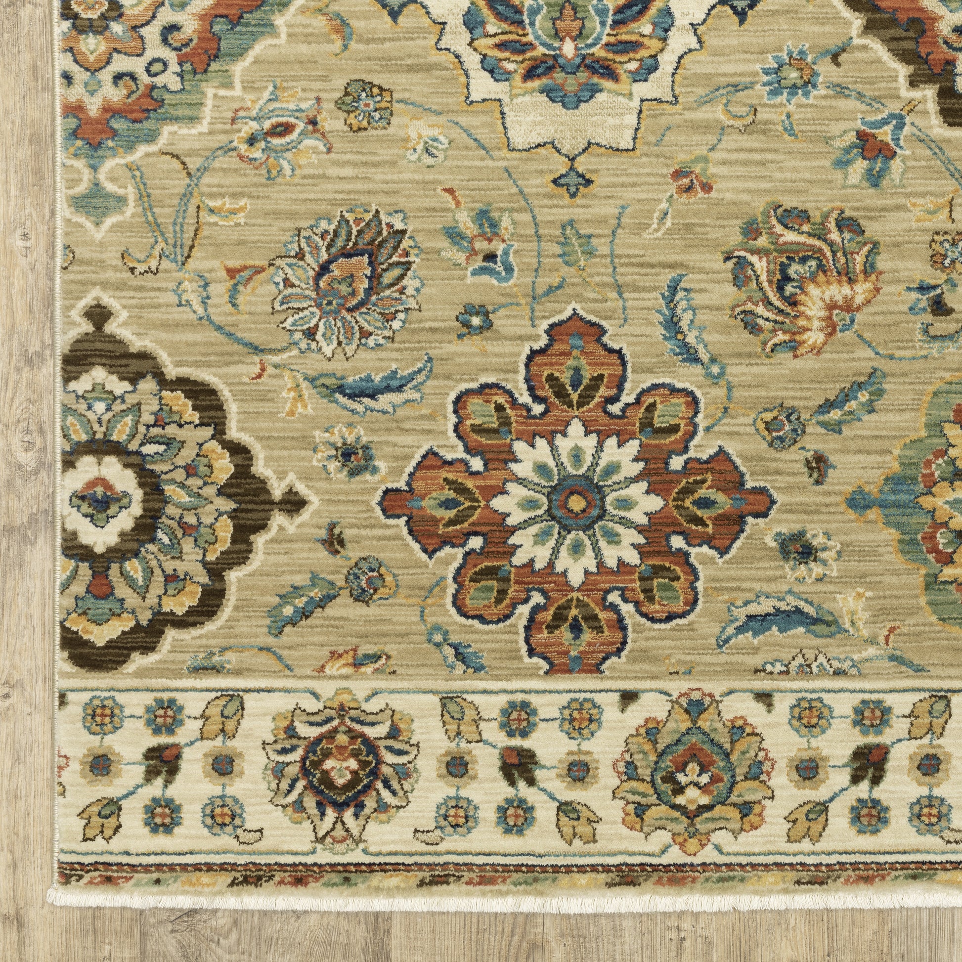 Francesca Floral Beige/ Multi Oriental Cut Pile Rug