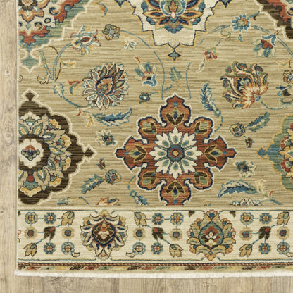 Francesca Floral Beige/ Multi Oriental Cut Pile Rug