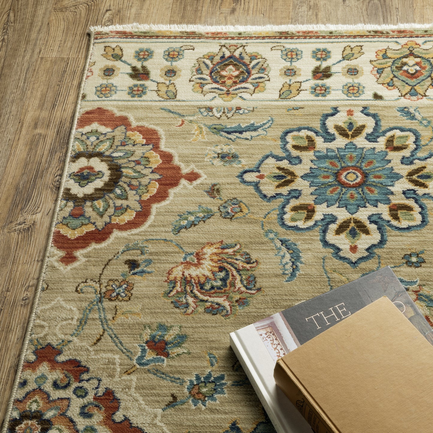 Francesca Floral Beige/ Multi Oriental Cut Pile Rug