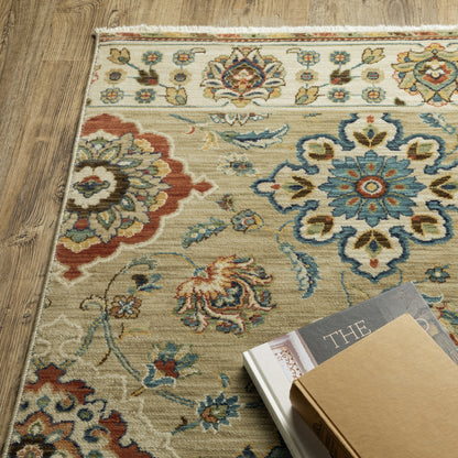 Francesca Floral Beige/ Multi Oriental Cut Pile Rug