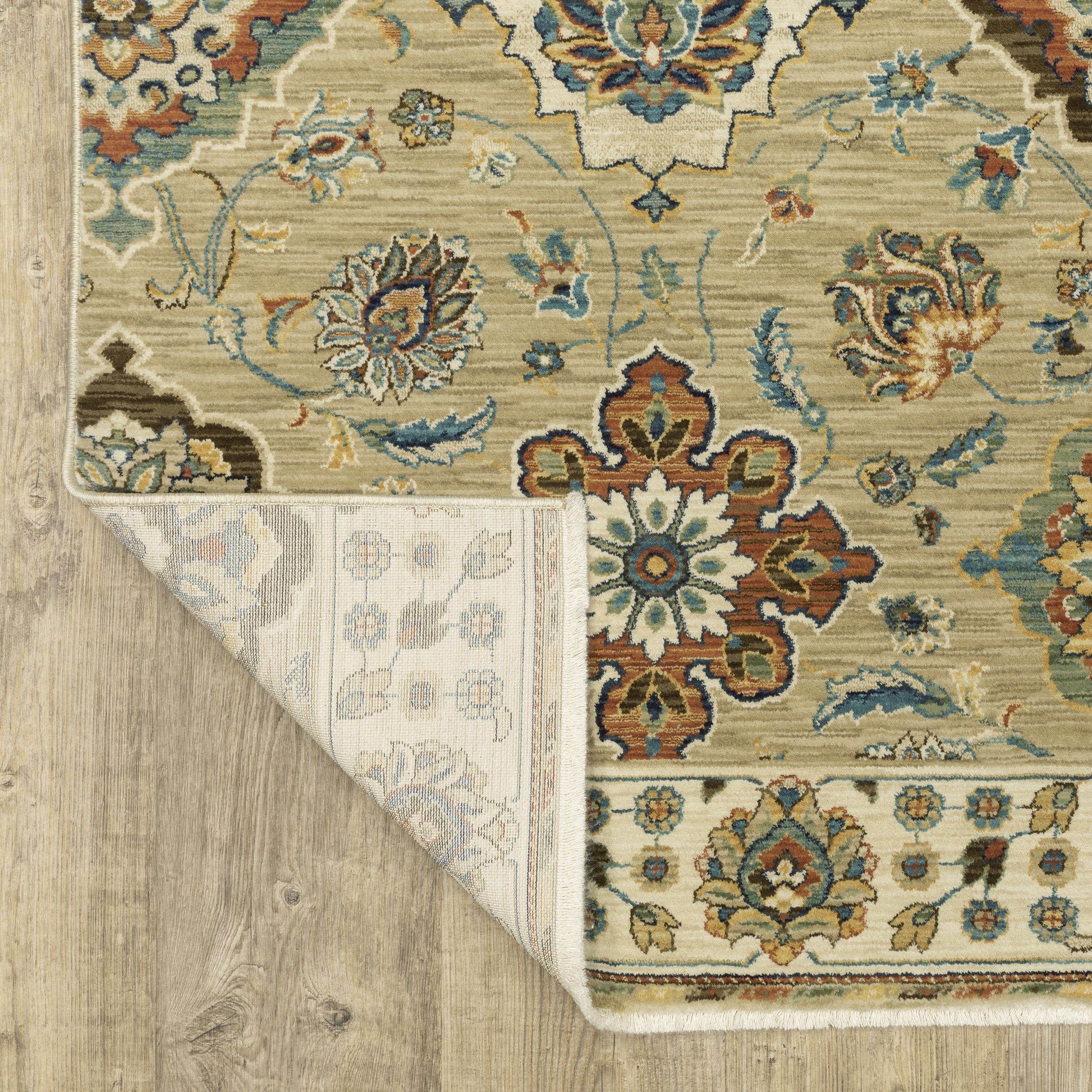 Francesca Floral Beige/ Multi Oriental Cut Pile Rug