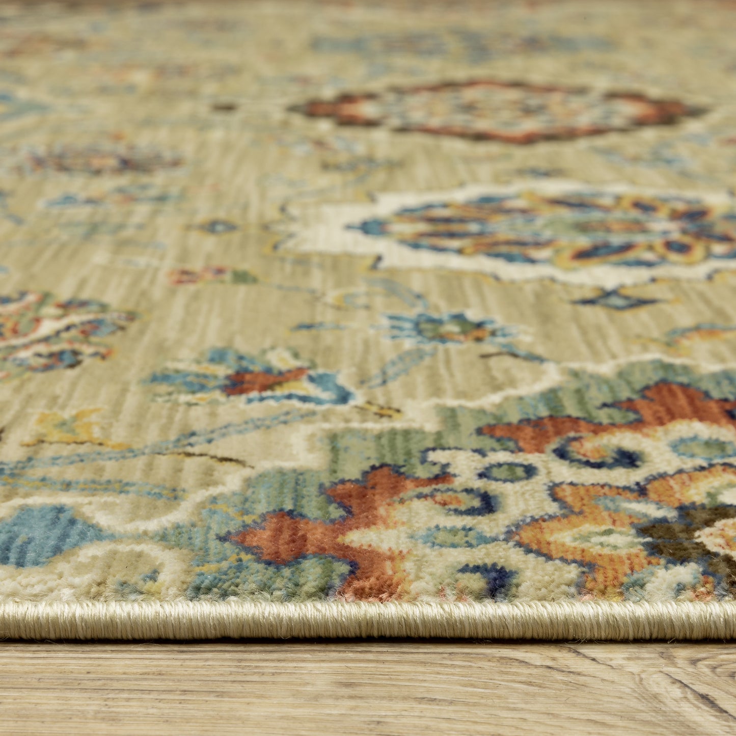 Francesca Floral Beige/ Multi Oriental Cut Pile Rug