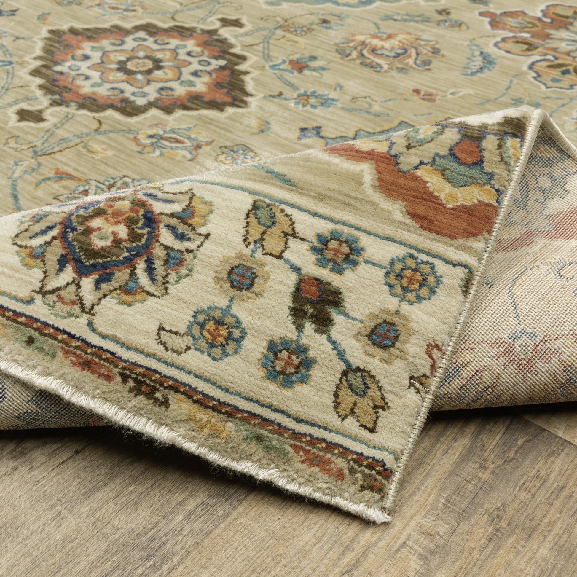 Francesca Floral Beige/ Multi Oriental Cut Pile Rug
