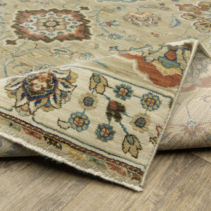 Francesca Floral Beige/ Multi Oriental Cut Pile Rug