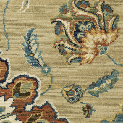 Francesca Floral Beige/ Multi Oriental Cut Pile Rug