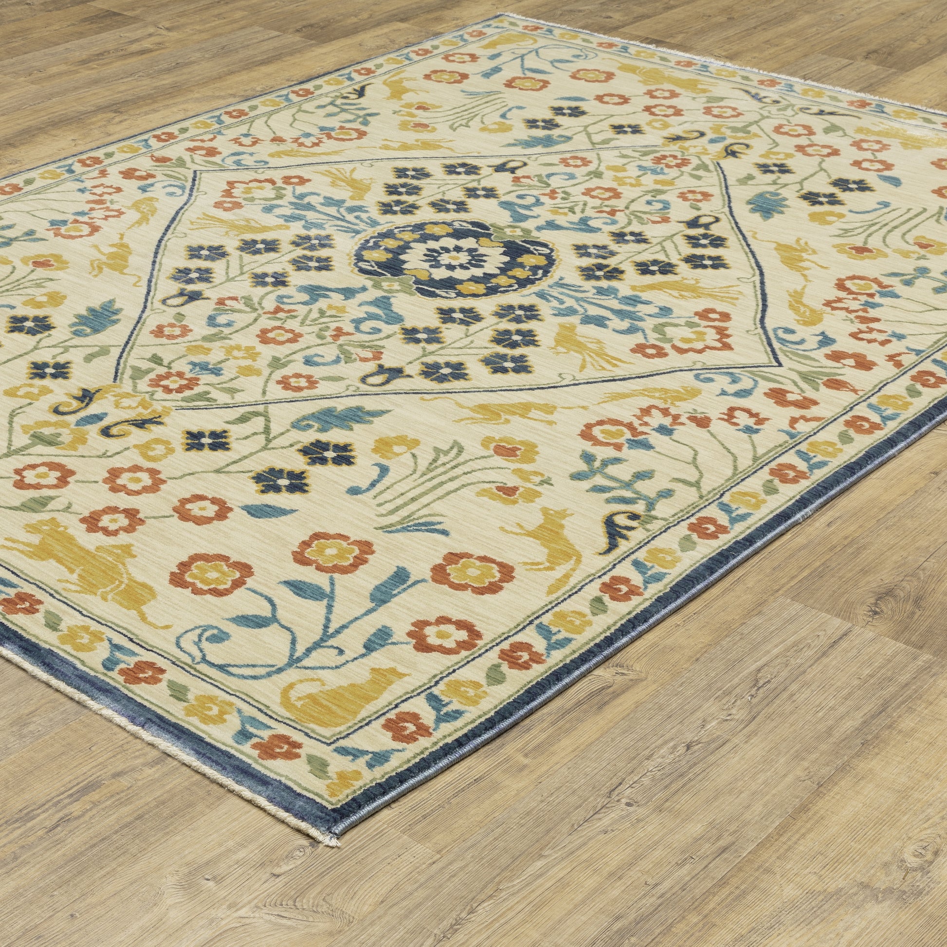 Francesca Medallion Ivory/ Multi Floral Cut Pile Rug