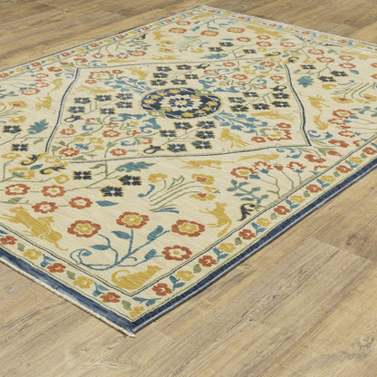 Francesca Medallion Ivory/ Multi Floral Cut Pile Rug