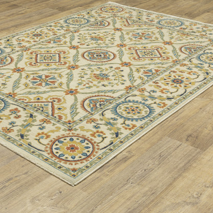 Francesca Floral Ivory/ Multi Oriental Cut Pile Rug