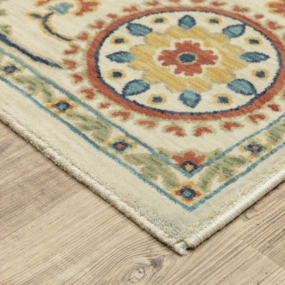 Francesca Floral Ivory/ Multi Oriental Cut Pile Rug